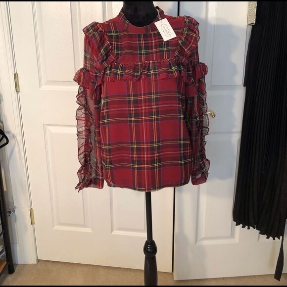 Mudpie plaid ruffled top long sleeve. Ramona top lined, adorable for Christmas! - Picture 3 of 8